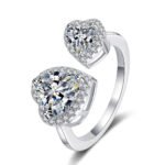 S925 Sterling Silver Open Ring with Moissanite Heart Design for Women