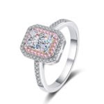 925 Silver Plated Rose Gold and Platinum Tone 1 Carat Moissanite Radiant Emerald Cut Ring