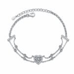 S925 Sterling Silver Handcrafted Moissanite Bracelet with Heart Frame, Blue Color Stone, Sweet and Cute Style