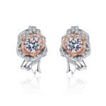 S925 Silver Rose Earrings, Cool Style Moissanite Stud Earrings, Simulated Diamond Earrings