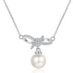 S925 Silver Moissanite Pearl Necklace for Women, Butterfly Bow Sweet Pendant, Cute Girl Collarbone Chain, Simple Versatile Style