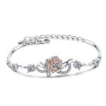 Rose Flower Bracelet for Women, 925 Silver Plated with Moissanite, Two-Tone