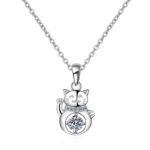 S925 Sterling Silver Moissanite Necklace for Women, Cute Lucky Cat Pendant, Simulated Diamond Chain, Factory Direct Wholesale