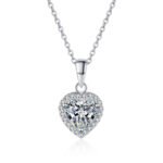 S925 Sterling Silver Heart Moissanite Pendant Necklace for Women, Cluster Setting, Factory Direct Wholesale