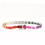 Cultured Pink Sapphire Gradient Rainbow 4x6mm Tennis Bracelet in Sterling Silver