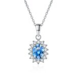 S925 Sterling Silver Moissanite Necklace for Women, Box Chain, Blue Oval Moissanite Pendant