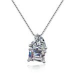S925 Sterling Silver Square Sugar Cube Clavicle Chain Necklace with 2 Carat Moissanite Heart Pendant