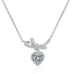 S925 Silver Moissanite Heart Necklace for Women, Butterfly Bow Pendant, Full Diamond, Luxury Princess Style