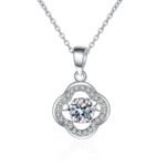 S925 Silver Lace Hollow Pendant Necklace with Moissanite