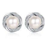 S925 Sterling Silver Plum Blossom Earrings for Women with Moissanite and Freshwater Pearl