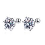 925 Silver Moissanite Stud Earrings for Women, 6-Prong Screw Back, Various Sizes
