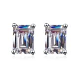 S925 Sterling Silver Stud Earrings with Rectangular Step Cut Moissanite