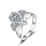 S925 Sterling Silver Moissanite Ring for Women Pear Cut V-Shape Hollow Out Floral Design Elegant