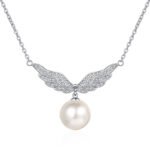 S925 Sterling Silver Clavicle Chain Necklace for Women 10mm Flawless Pearl Angel Wings Moissanite Pendant