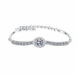S925 Sterling Silver Handcrafted Moissanite Bracelet, Women's Blue Oval Bezel Set Row of Stones, Minimalist Design