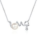 S925 Silver Moissanite Pearl Necklace LOVE Simple Pendant Versatile Korean Style Collarbone Chain Gift for Girlfriend