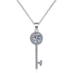 S925 Silver Moissanite Key Pendant Necklace for Women, Korean Style Minimalist Collarbone Chain