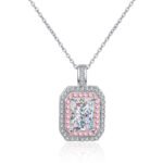 S925 Sterling Silver Necklace for Women, Emerald Cut Moissanite Pendant, Two-Tone Chain, Factory Direct Wholesale