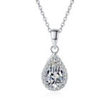 S925 Sterling Silver Pendant Necklace for Women 5*8 Pear Shape Moissanite Collarbone Chain with Pavé Setting Factory Wholesale