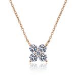 S925 Sterling Silver Moissanite Champagne Gold Necklace for Women, Petal Pendant, Simple High-End Daily Wear