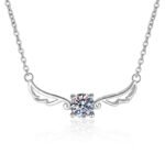 S925 Silver Angel Wings CZ Pendant Necklace, 50-Point Moissanite, Wholesale