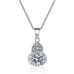 S925 Sterling Silver Moissanite Pendant Necklace for Women, Gourd-Shaped Heart Pendant, New Chinese Style, Minimalist Cool