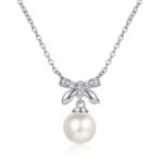 S925 Silver Moissanite Pearl Necklace Butterfly Bow Sweet Pendant Cute Girl