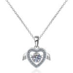 S925 Sterling Silver Moissanite Necklace for Women, Flying Love Heart Pendant, Factory Direct Wholesale