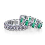 S925 Sterling Silver Ring for Women, Full Moissanite Ring, Green and White