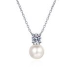 925 Sterling Silver Collarbone Necklace for Women, 8mm Flawless Freshwater Pearl and 0.5ct Moissanite