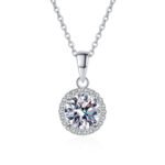 S925 Sterling Silver Necklace for Women with 1 Carat Moissanite Round Pendant Collarbone Chain