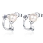 S925 Sterling Silver U-Shape Stud Earrings for Women with Moissanite and Freshwater Pearl, Wholesale Ear Jewelry