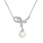 Moissanite S925 Silver Pearl Necklace for Women, Bow Pendant, Sweet and Cute Girl Clavicle Chain, Minimalist