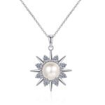 S925 Sterling Silver Necklace for Women with Natural Freshwater Pearl and Moissanite Sunflower Pendant