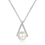 S925 Sterling Silver Moissanite Pearl Necklace V-Shaped Pavé Pendant Minimalist Elegant Design Collarbone Chain