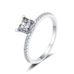 S925 Silver Ring for Women with Micro-Setting, Irregular Four-Prong, 1 Carat Princess Cut Moissanite