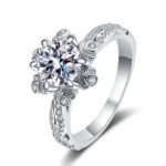 S925 Silver Ring for Women 1 Carat Moissanite Ring Korean Style Flower