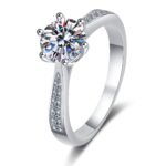 S925 Sterling Silver Ring for Women 1 Carat Moissanite Korean Style Six-Claw Micro-Setting Band