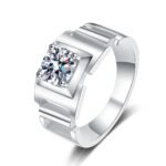 S925 Silver Men's Ring Simple 1 Carat Moissanite Ring European and American Style