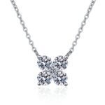 S925 Sterling Silver Moissanite Pendant Necklace for Women, Floral Design, Simple Elegant, Daily Wear, Gift