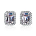 S925 Sterling Silver Earrings for Women with Radiant Emerald Cut Moissanite Geometric Studs Factory Direct