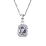 S925 Sterling Silver Moissanite Pendant Necklace Emerald Radiant Cut Chain