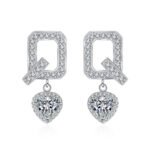S925 Sterling Silver Q Letter Earrings for Women with Moissanite Heart Shape
