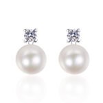 S925 Sterling Silver Earrings for Women, Flawless Freshwater Pearl Moissanite Stud Earrings