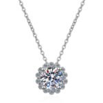 S925 Sterling Silver Necklace for Women, Moissanite Round Cut CZ Pendant Collarbone Chain