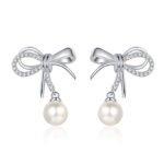 S925 Silver Moissanite Pearl Earrings Butterfly Bow Sweet Cute Elegant Design