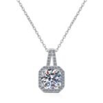 S925 Sterling Silver Necklace Four-Prong Moissanite Pendant Choker Chain Factory Direct